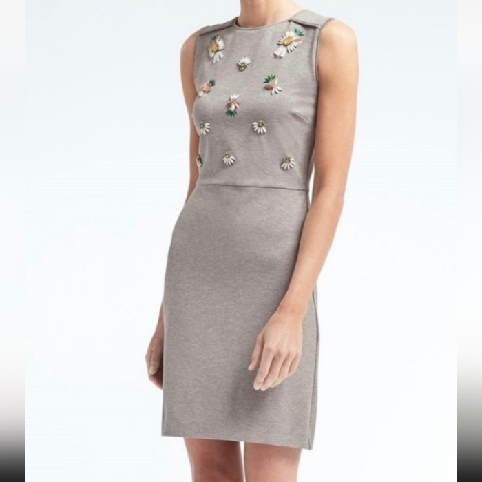 Banana Republic Gray Mini Dress With Floral Accents, Size 12